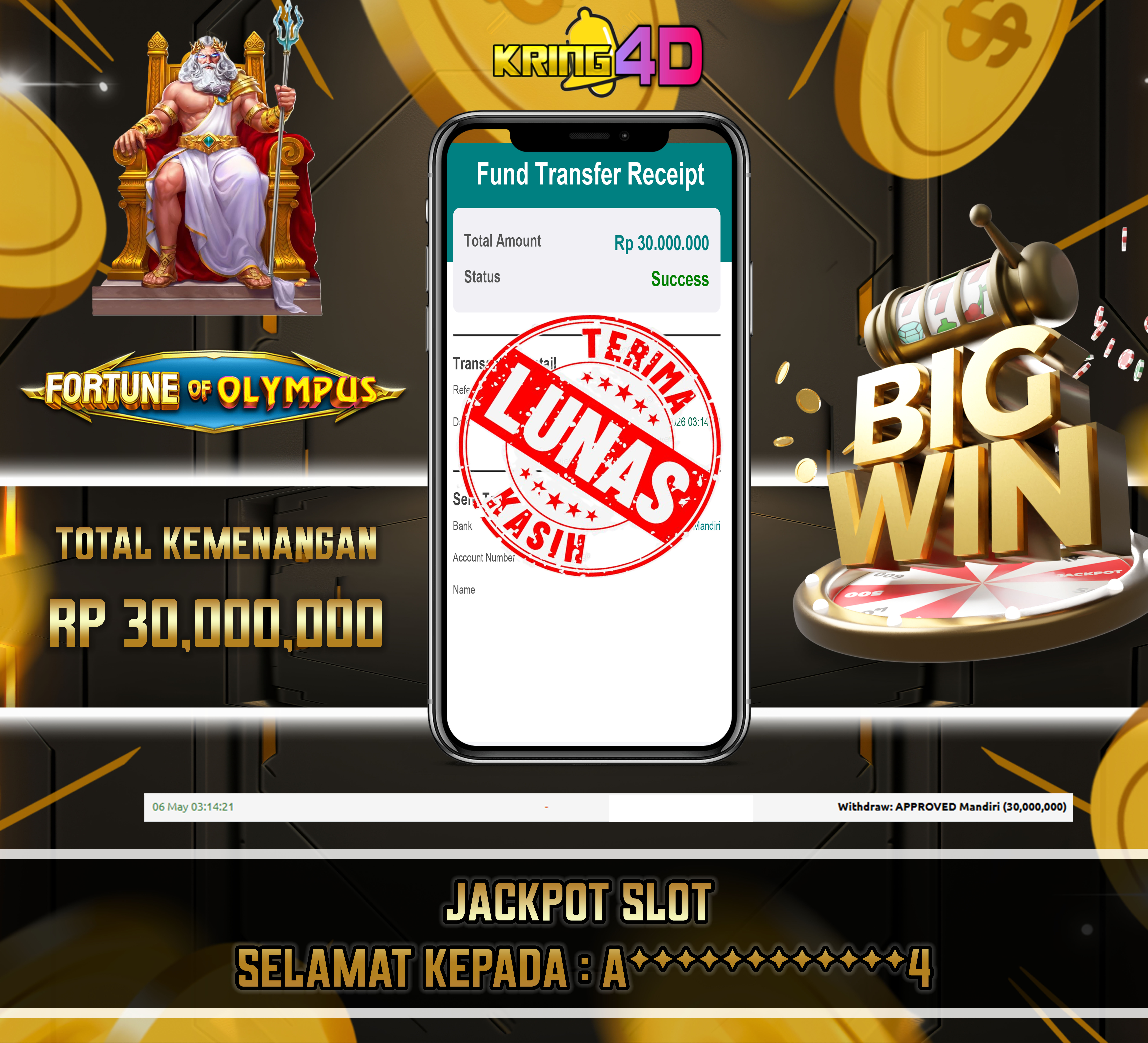 KRING4D JACKPOT Fortune of Olympus RP 30,000,000