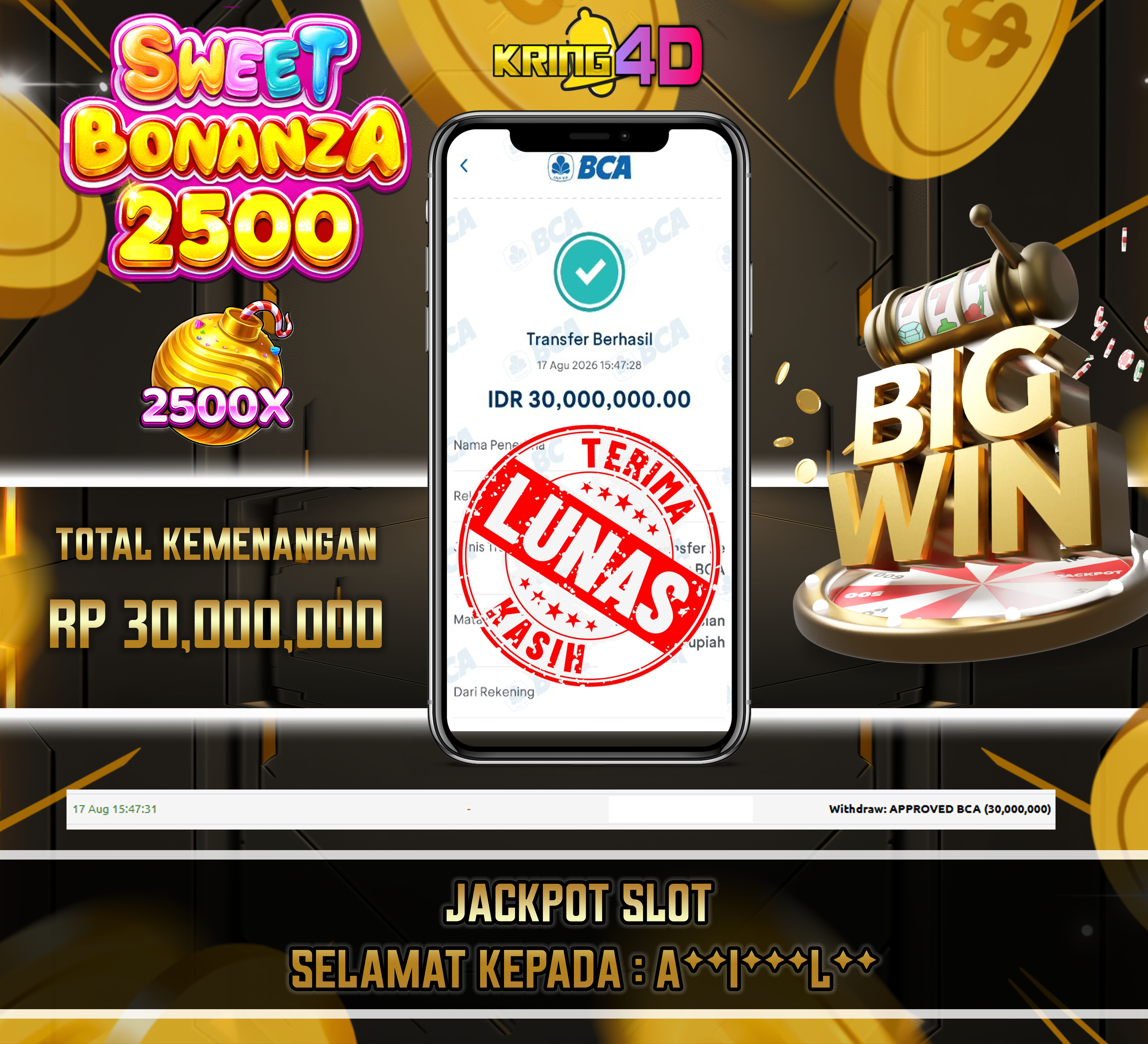 KRING4D JACKPOT Sweet Bonanza 2500 RP 30,000,000