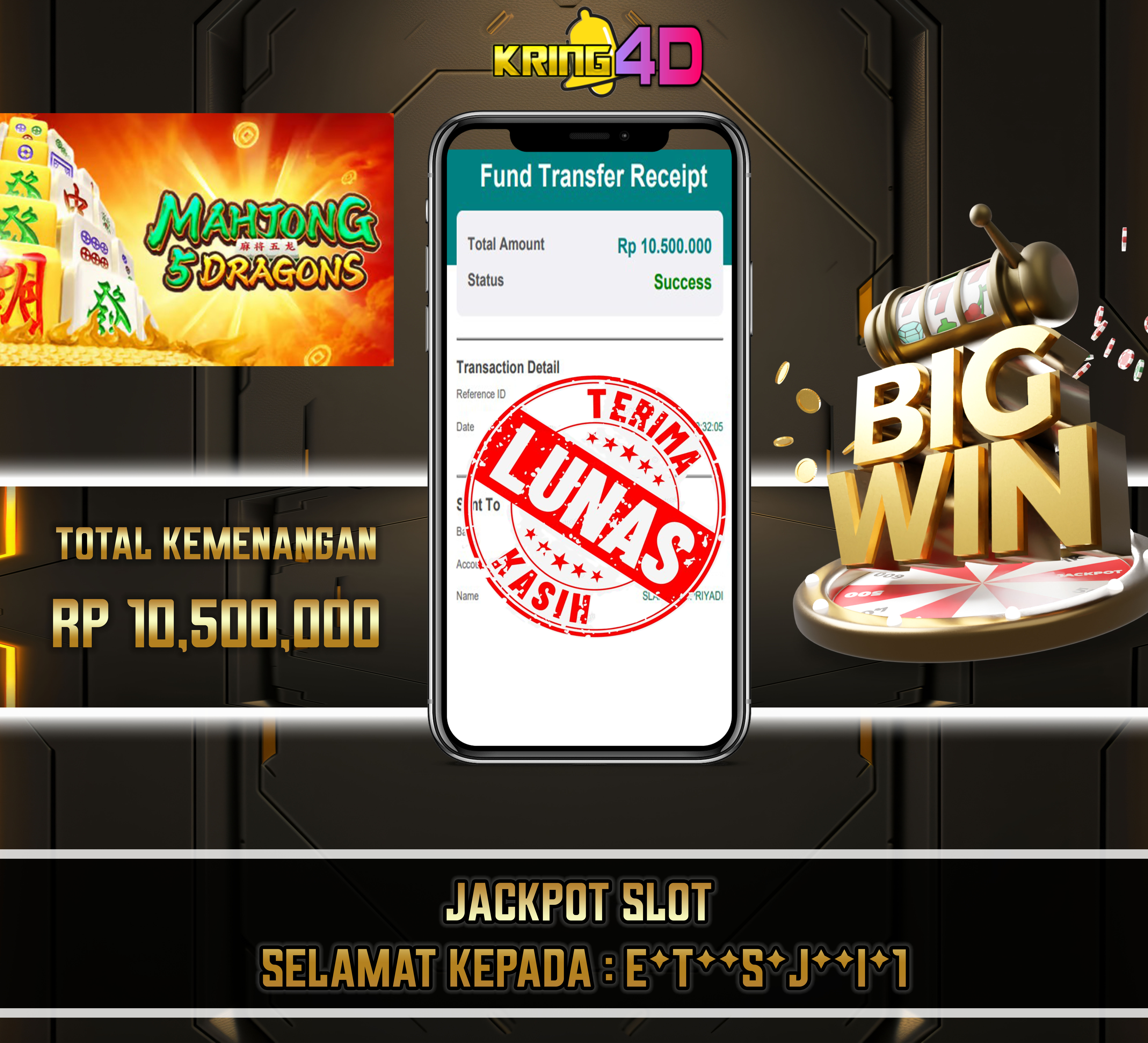 28 Aug 2026, 04:20:53 WIB, KRING4D JACKPOT MAHJONG 5 DRAGONS Rp 10,500,000