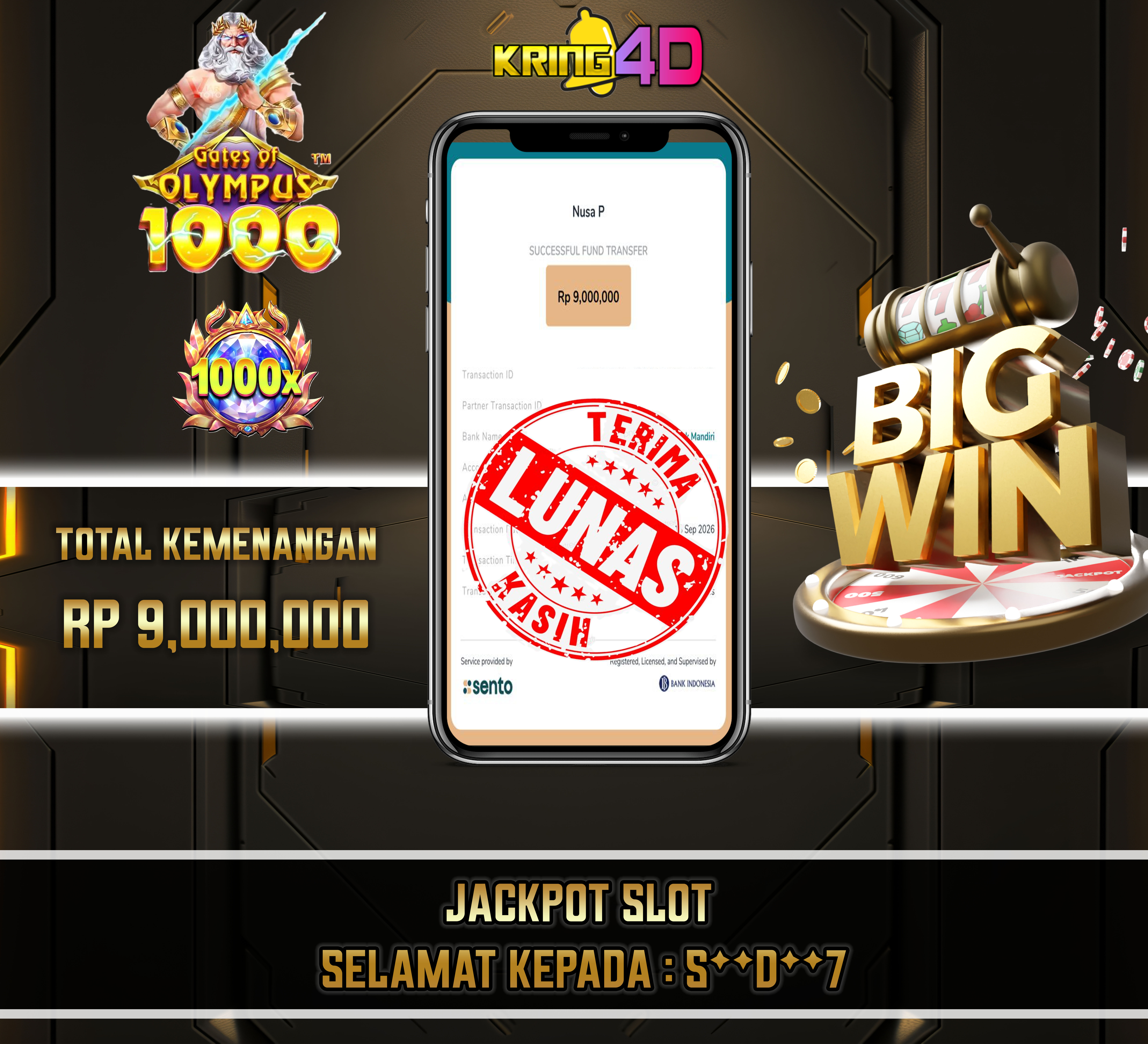 18 Sep 2026, Pukul 04:01:37 WIB,KRING4D JACKPOT Gates of Olympus 1000 Rp 9,000,000
