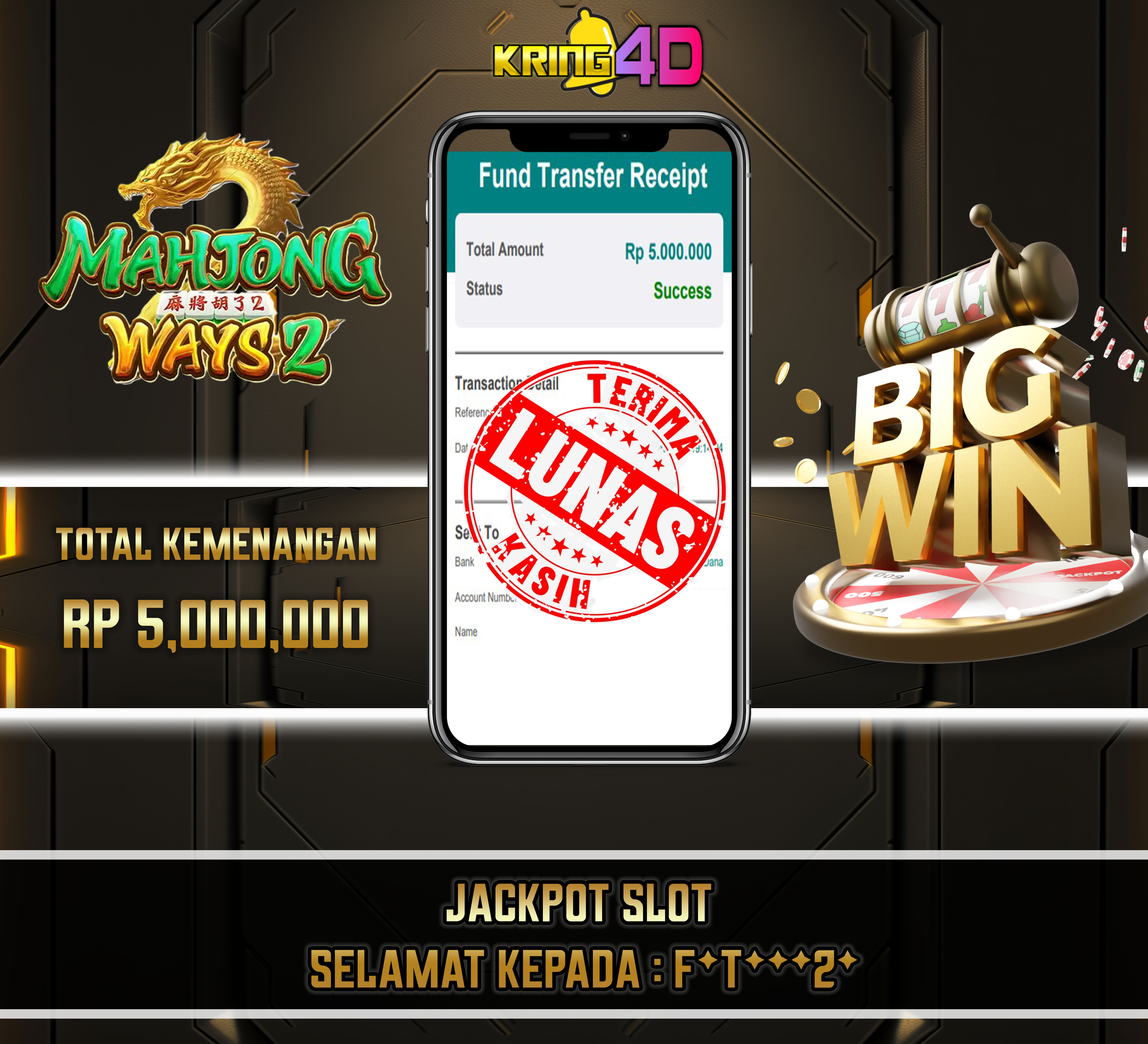 19 Sep 2026, Pukul 19:14:17 WIB,KRING4D JACKPOT Mahjong Ways 2 Rp 5,000,000