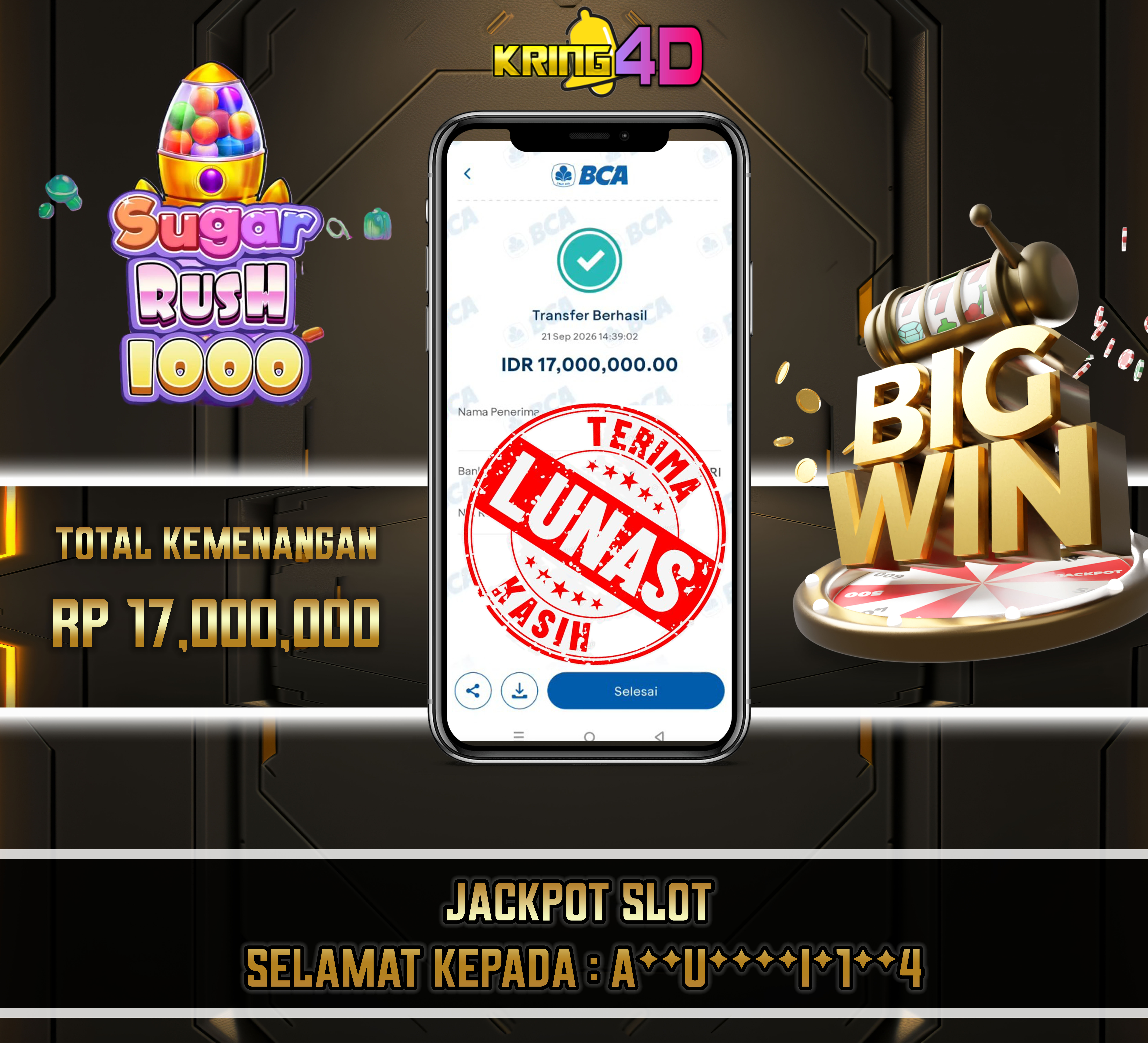 21 Sep 2026, Pukul 14:39:05 WIB,KRING4D JACKPOT Sugar Rush 1000 Rp 17,000,000