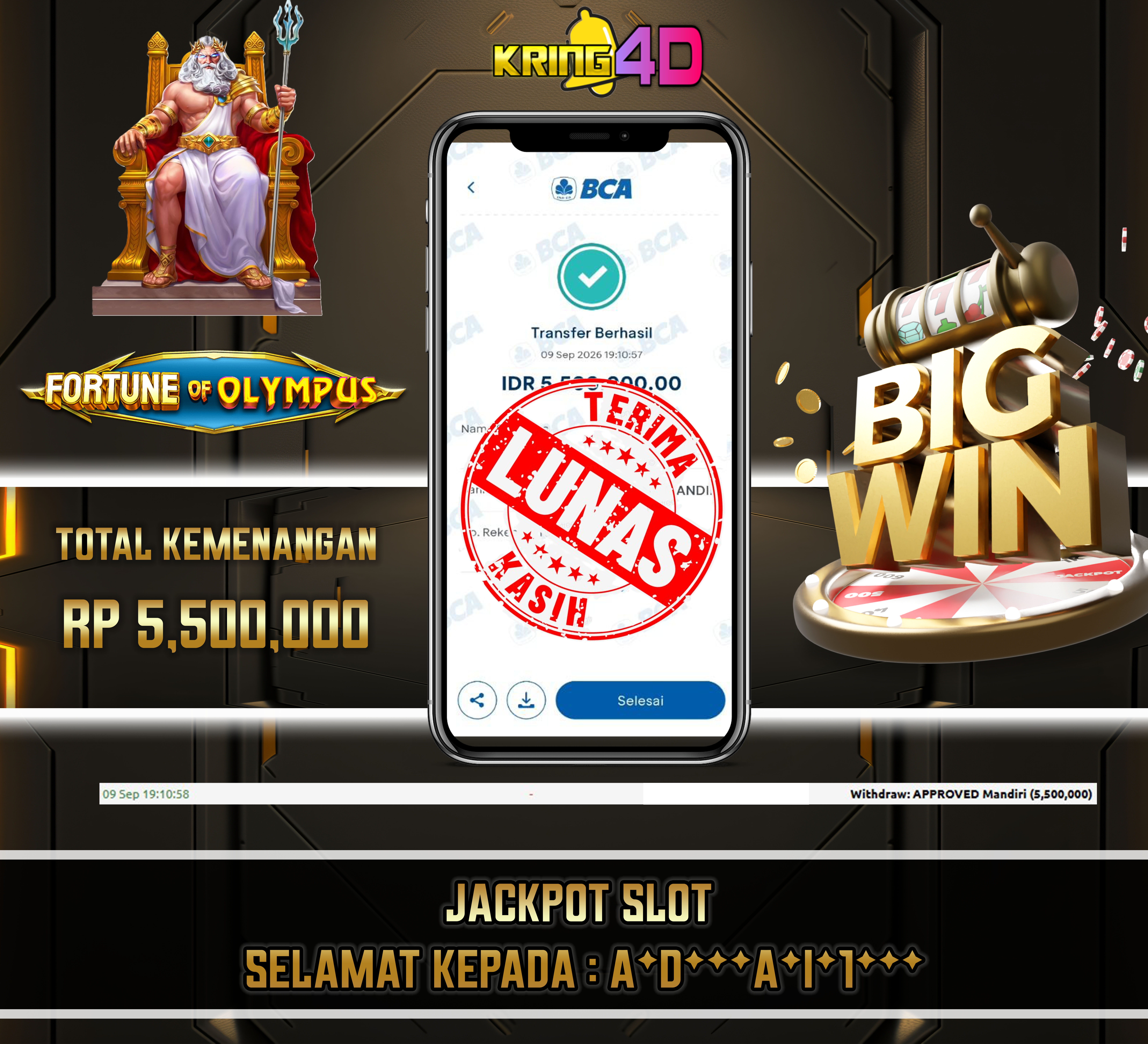 09 Sep 2026, Pukul 19:10:58 WIB,KRING4D JACKPOT Fortune of Olympus  Rp 5,500,000