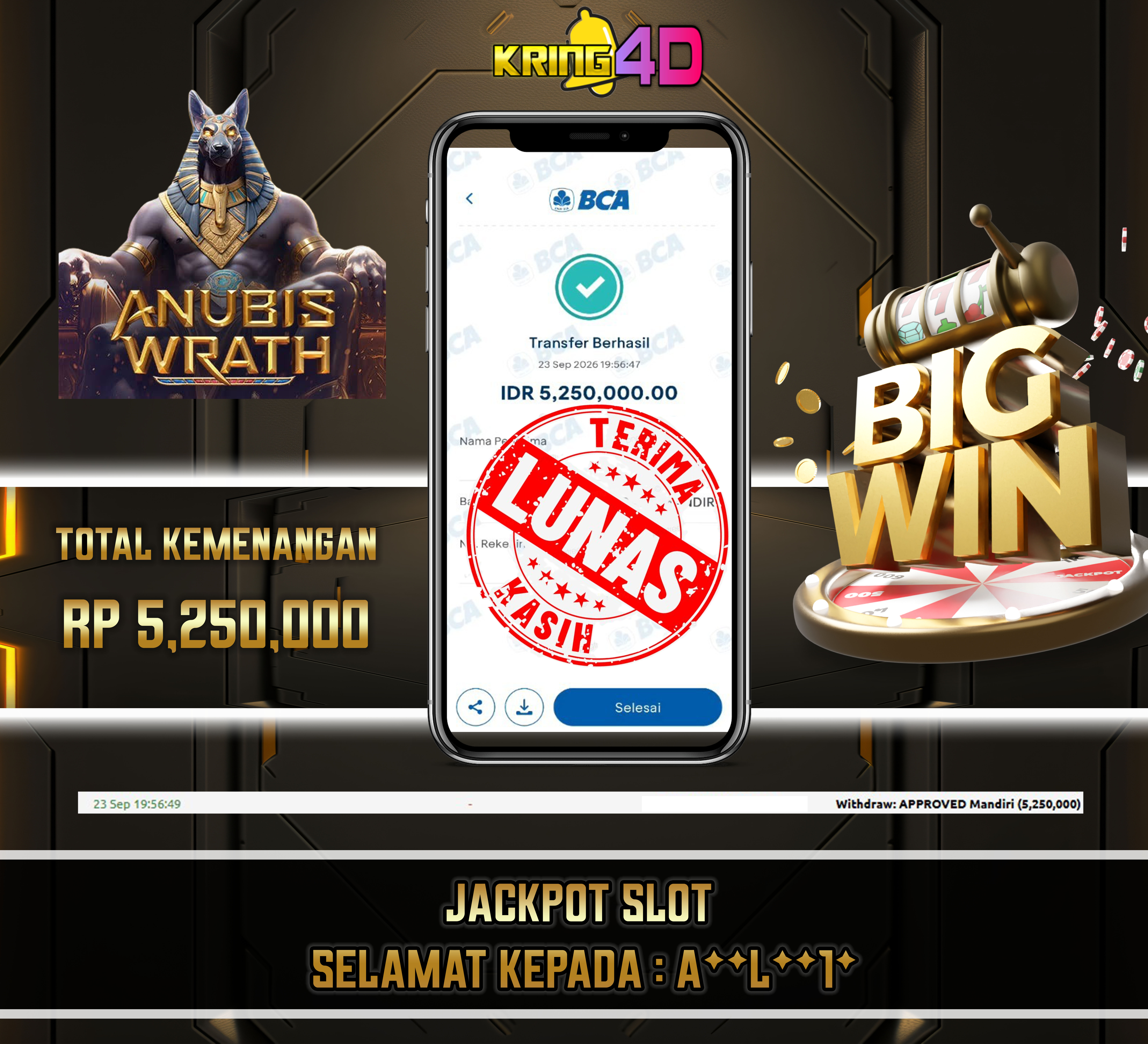 23 Sep 2026, Pukul 19:56:49 WIB,KRING4D JACKPOT Anubis Wrath Rp 5,250,000