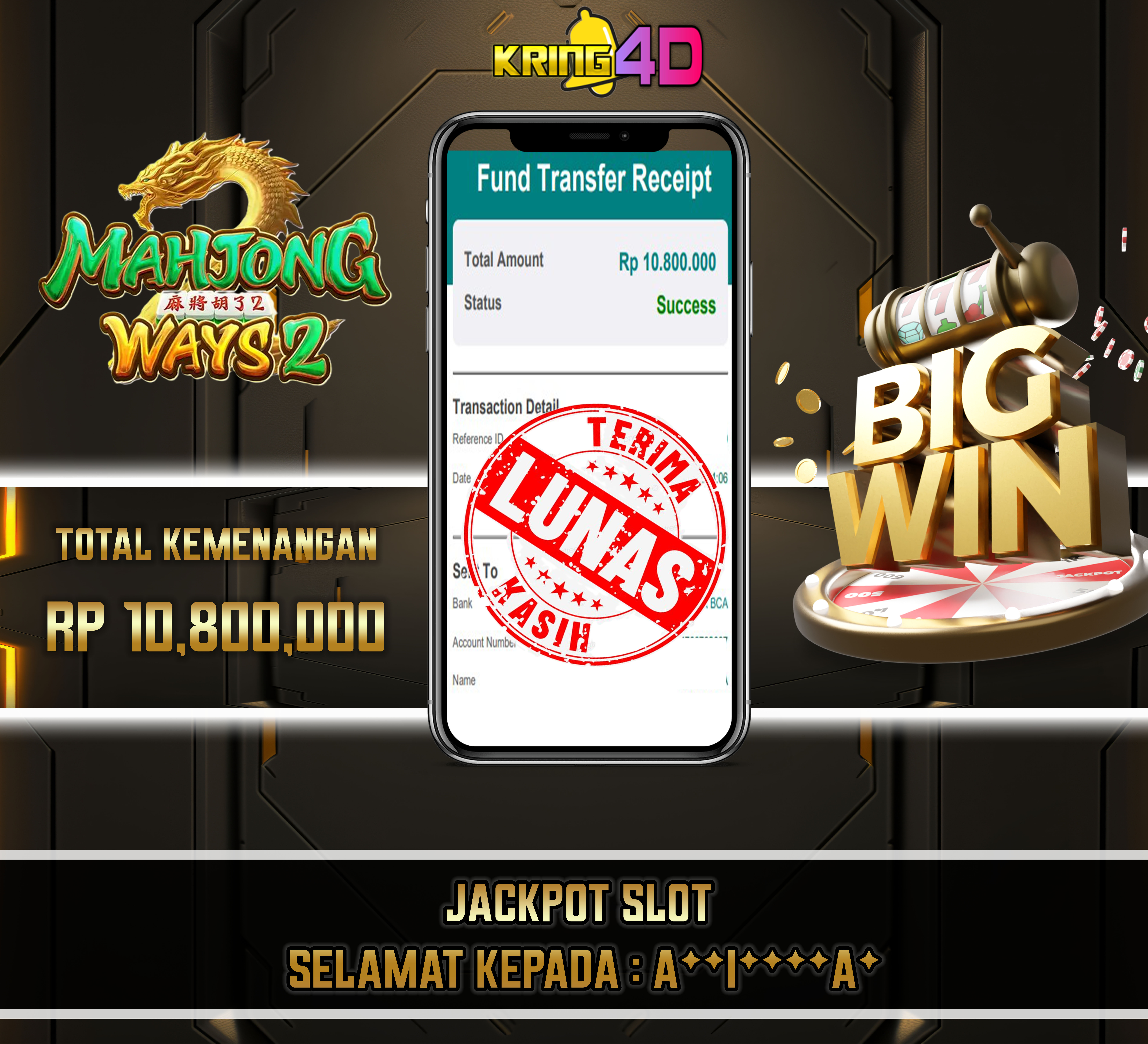 22 Sep 2026, Pukul 12:34:18 WIB,KRING4D JACKPOT Mahjong Wins 2 Rp 10,800,000