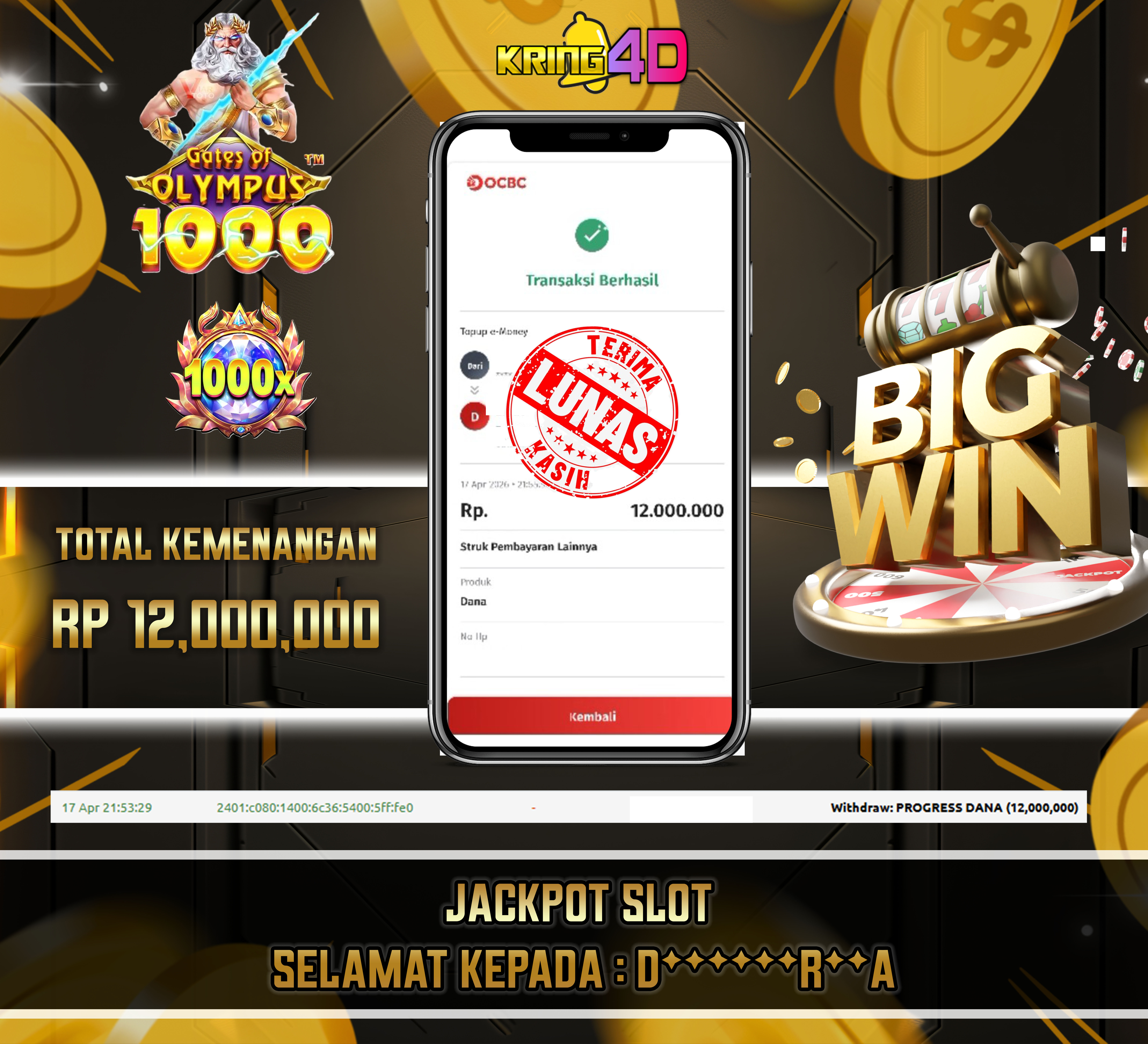 KRING4D JACKPOT Gates of Olympus 1000 RP 12,000,000