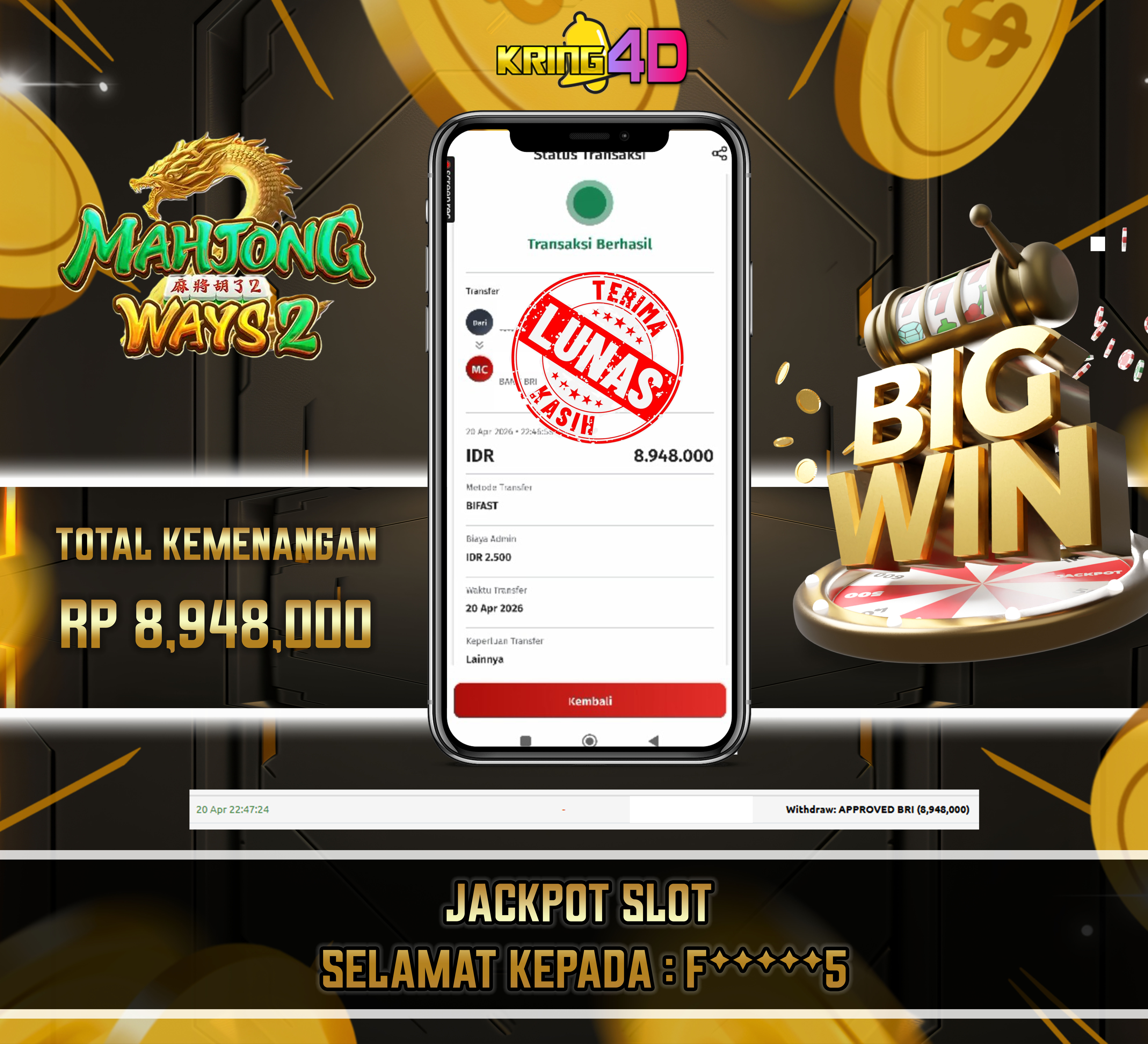 KRING4D JACKPOT Mahjong Ways 2 RP 8,948,000