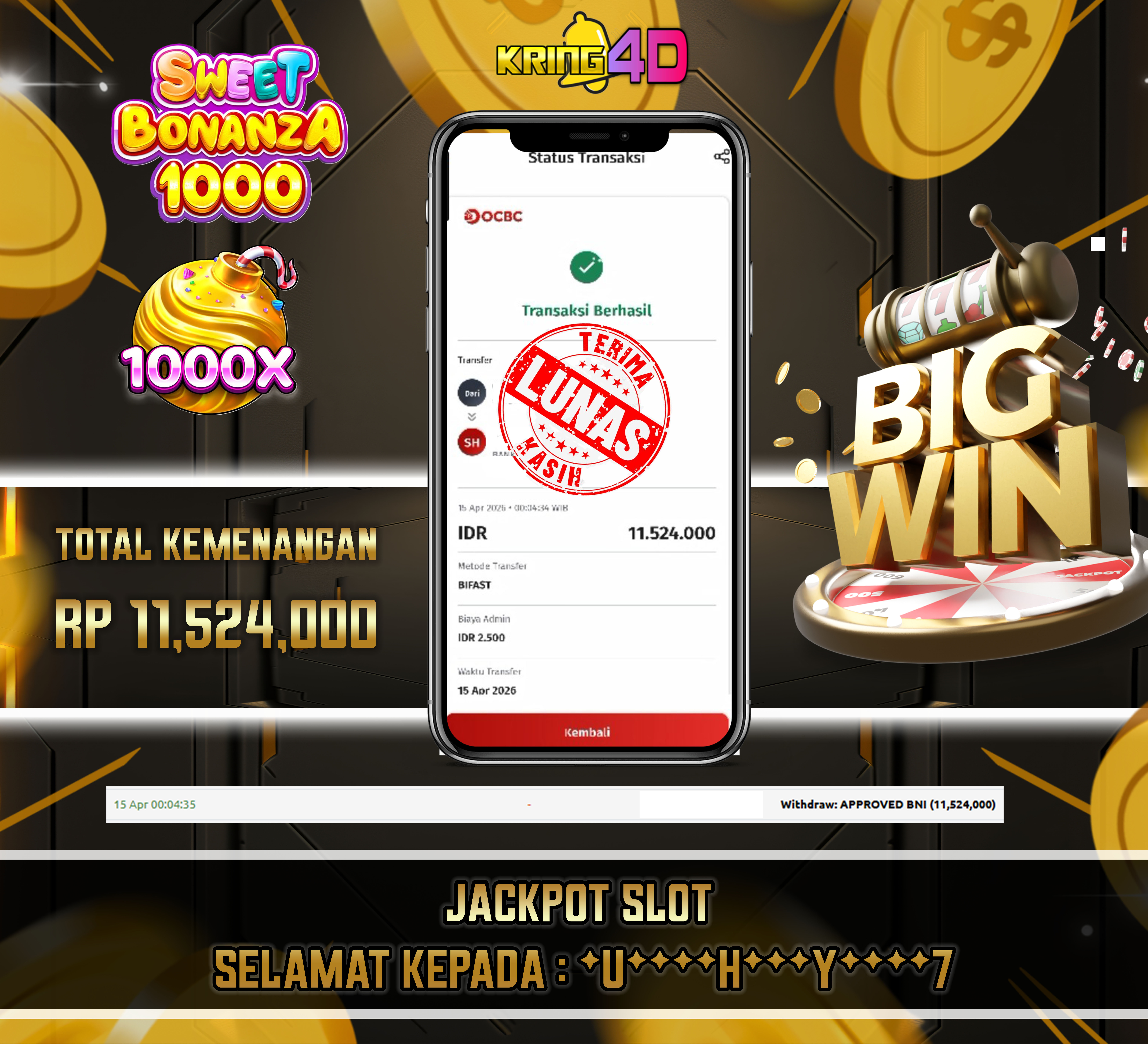 KRING4D JACKPOT Sweet Bonanza 1000 RP 11,524,000