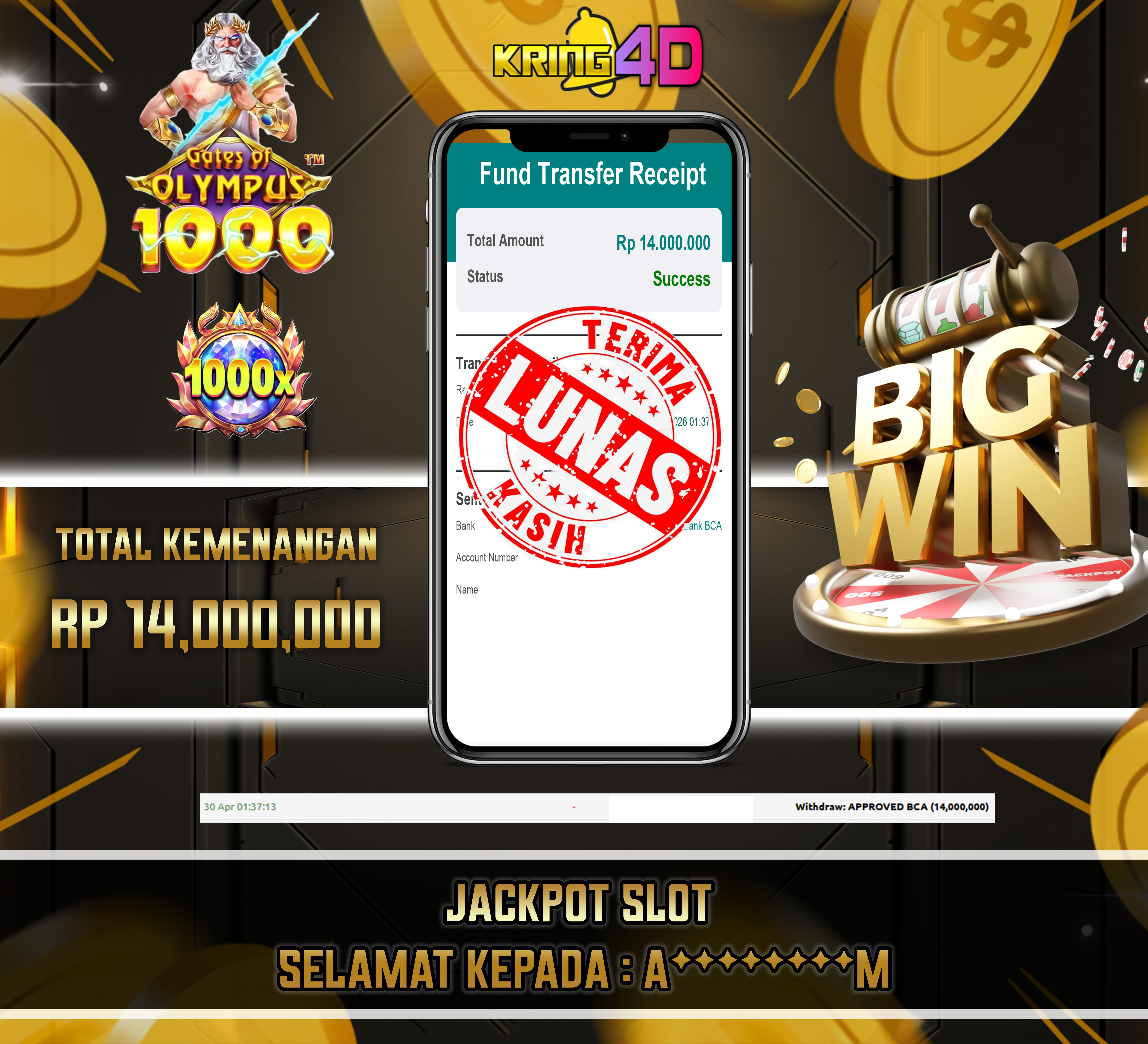 KRING4D JACKPOT Gates of Olympus 1000 RP 14,000,000