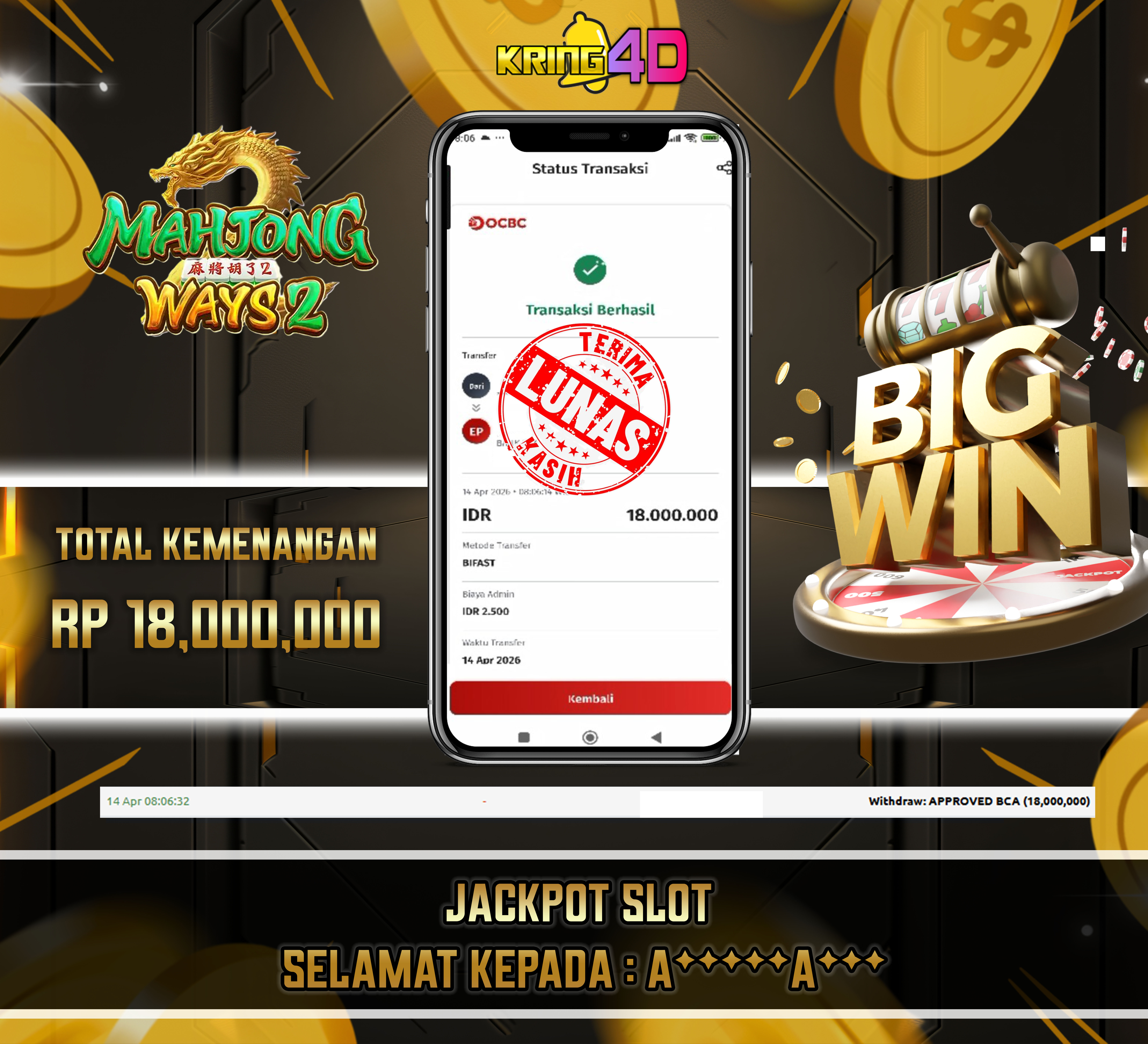 KRING4D JACKPOT Mahjong Ways 2 RP 18,000,000