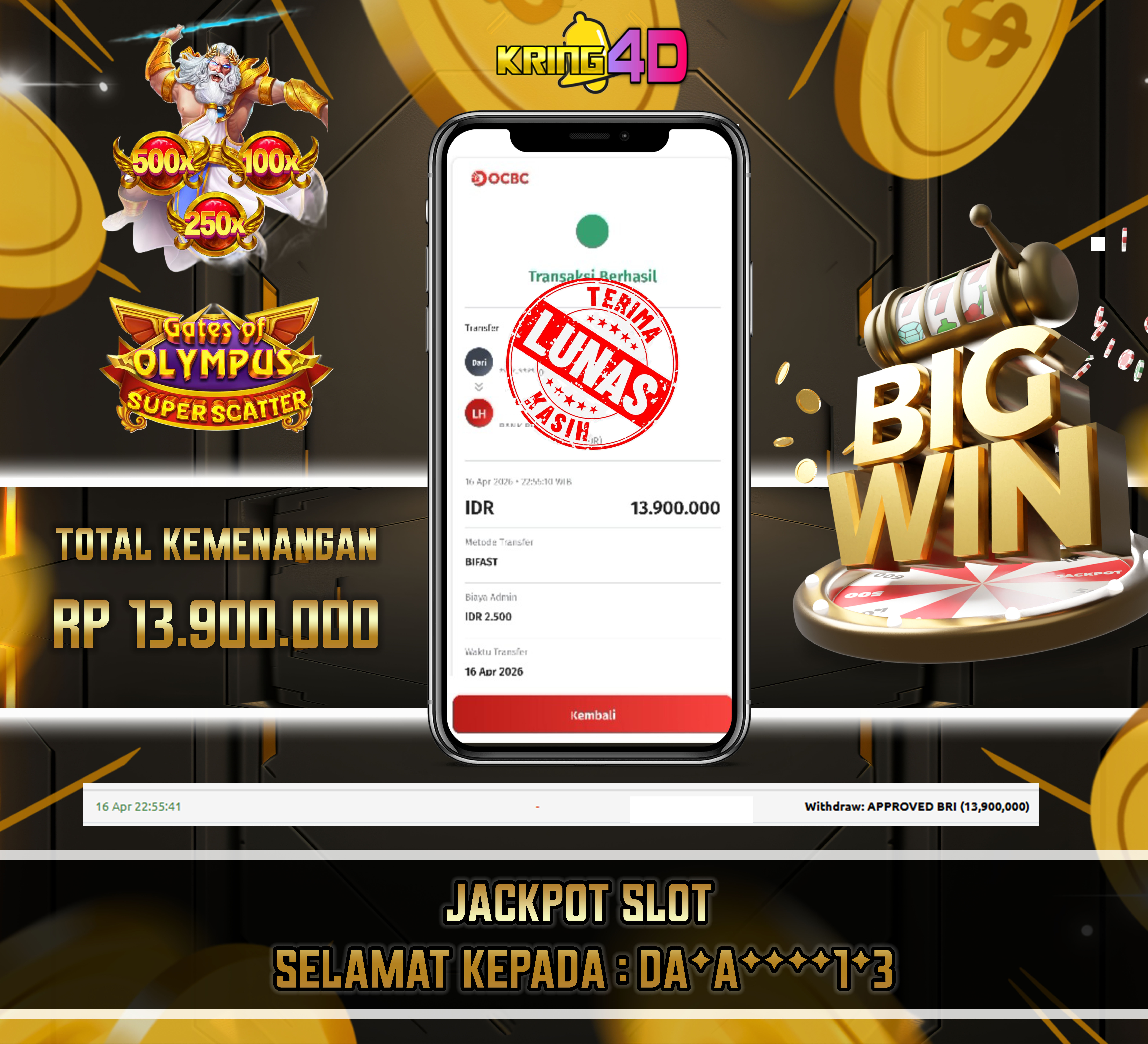 KRING4D JACKPOT Gates of Olympus Super Scatter RP 13,900,000