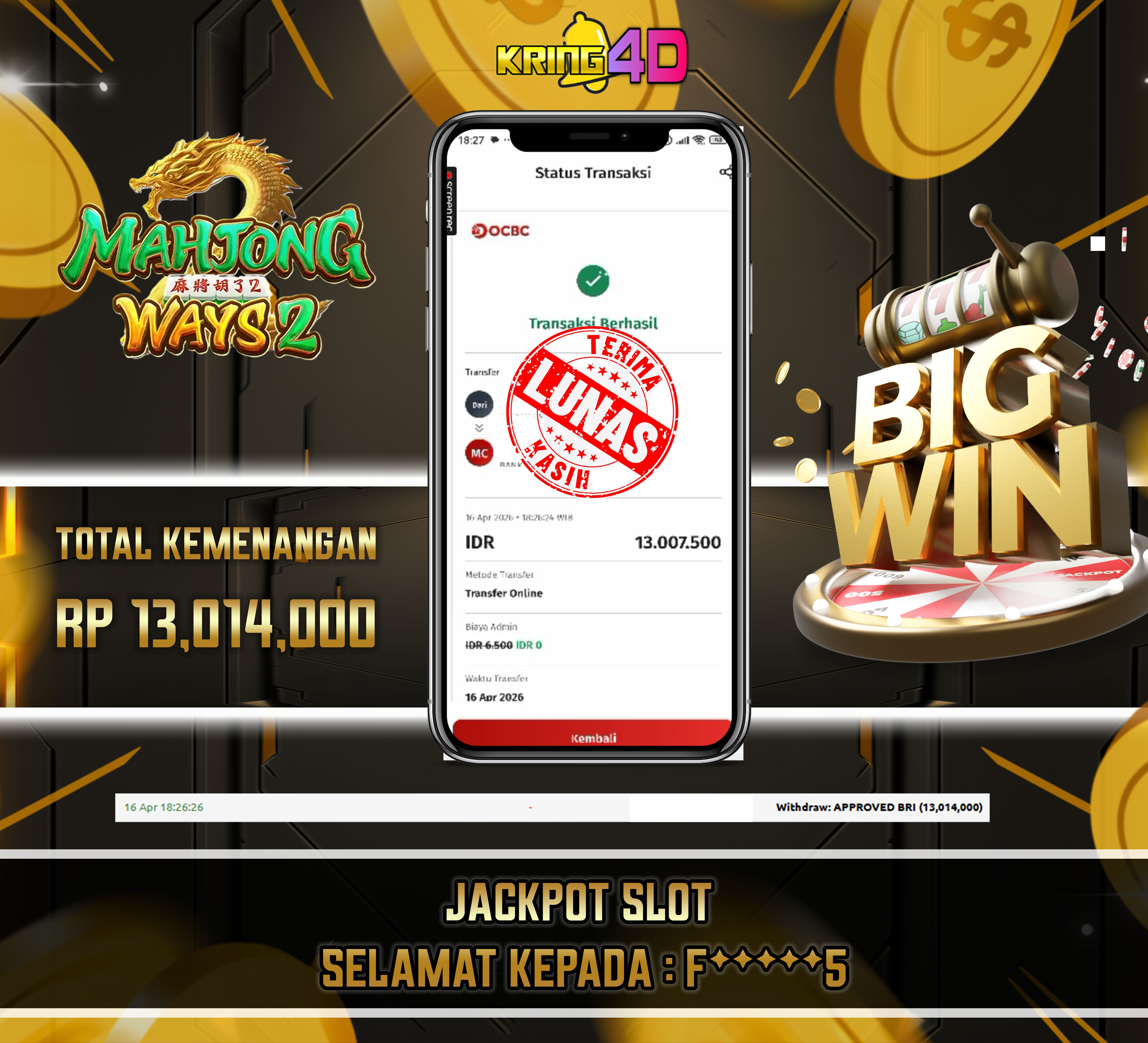 KRING4D JACKPOT Mahjong Ways 2 RP 13,014,000