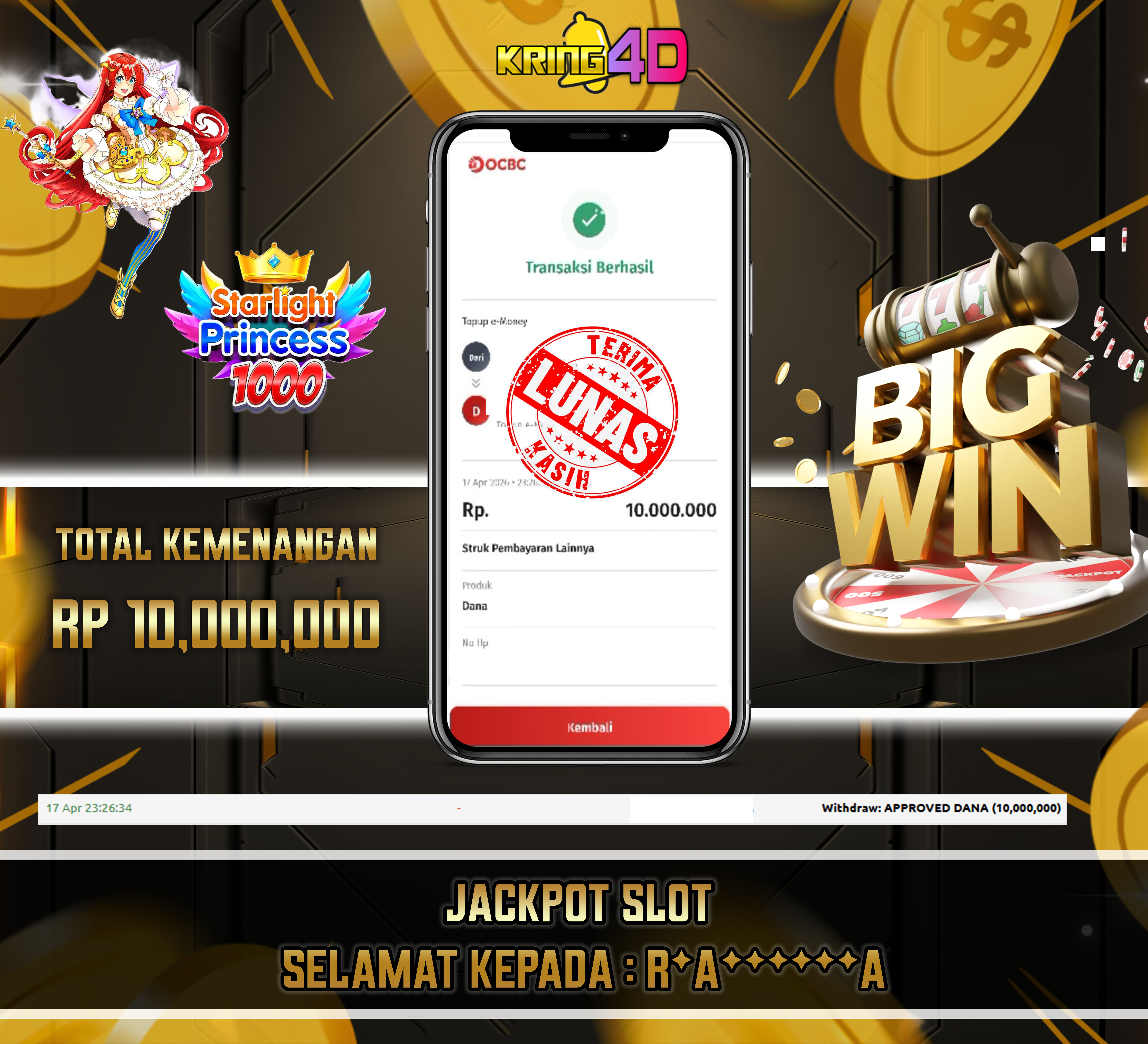 KRING4D JACKPOT Starlight Princess 1000 RP 10,000,000