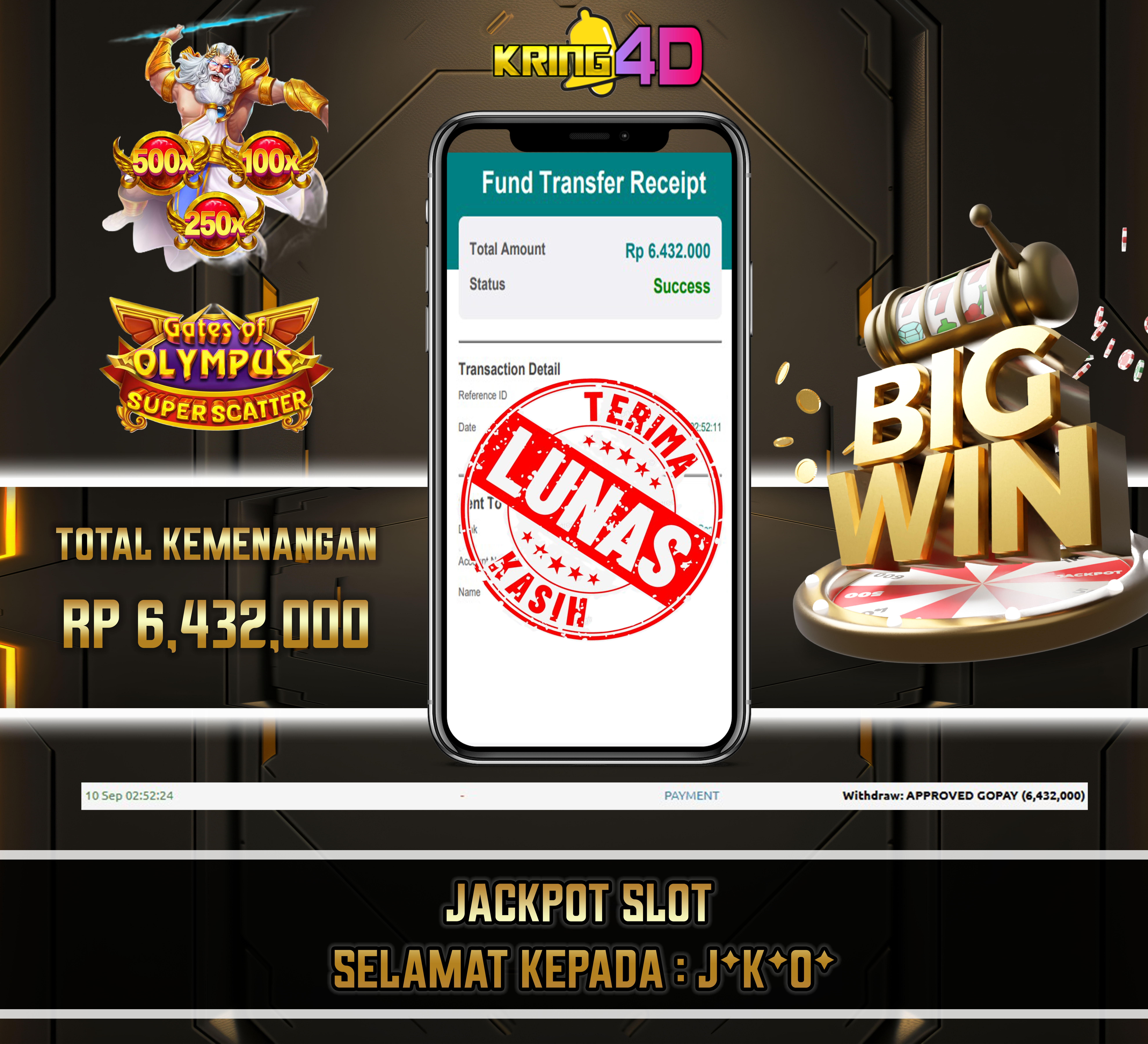 10 Sep 2026, Pukul 02:52:24 WIB,KRING4D JACKPOT Gates of Olympus Super Scatter Rp 6,432,000