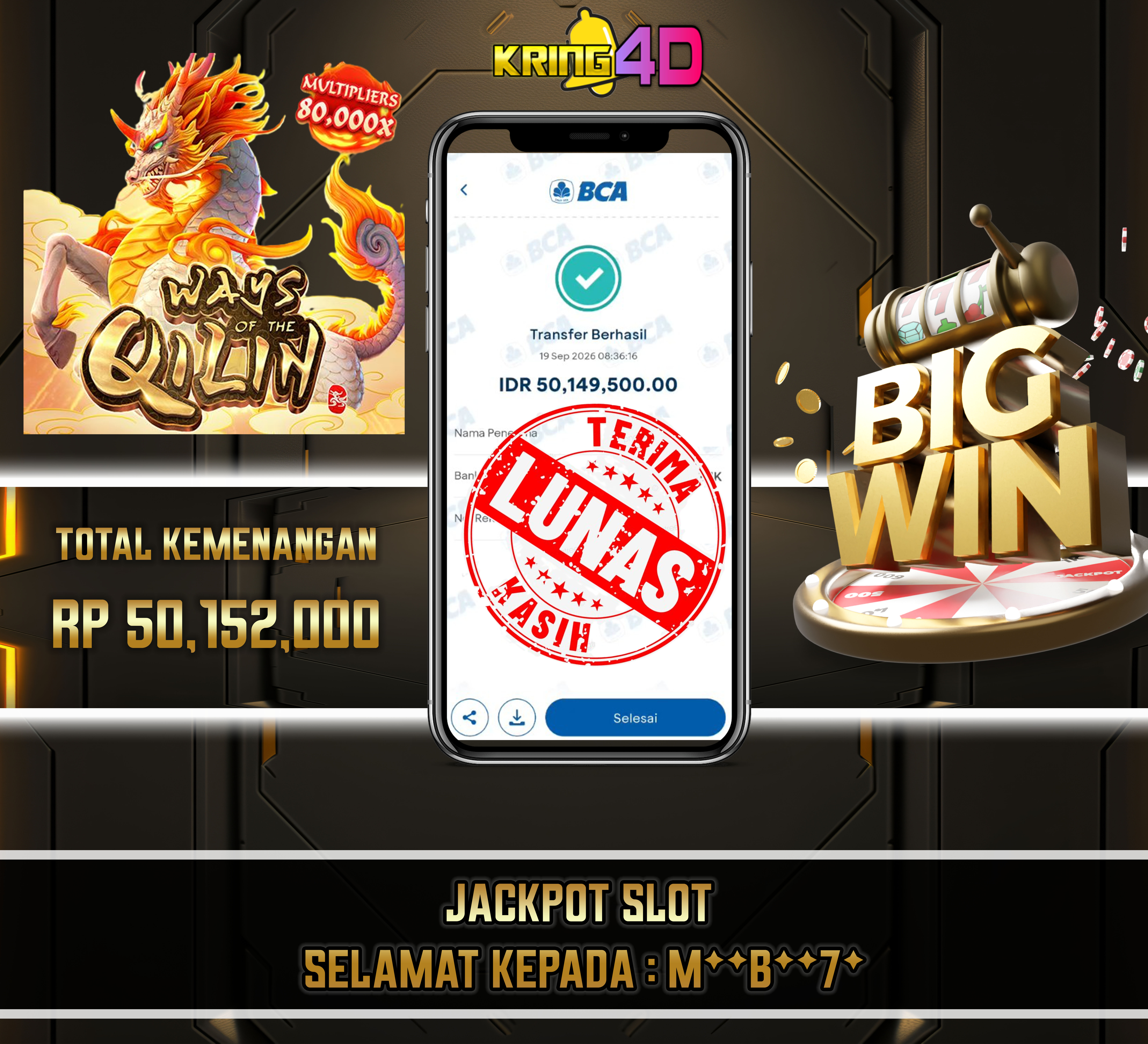 19 Sep 2026, Pukul 08:36:17 WIB,KRING4D JACKPOT Ways Of Qilin Rp 50,152,000